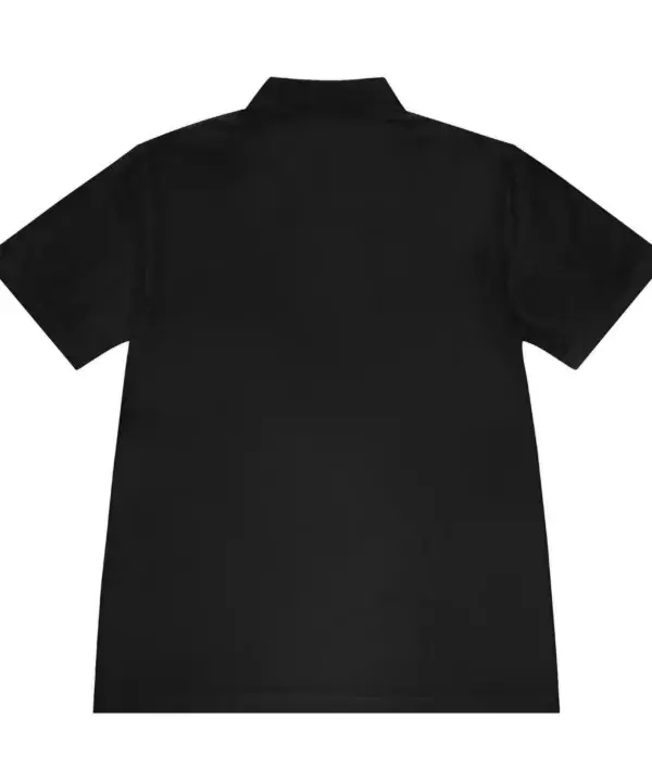 Custom performance polo back view for logo placement
