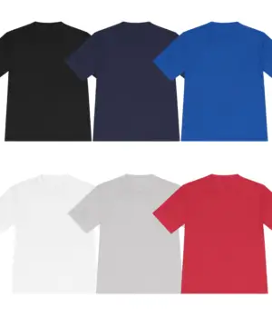 Custom performance t-shirt available colors including black navy and grey