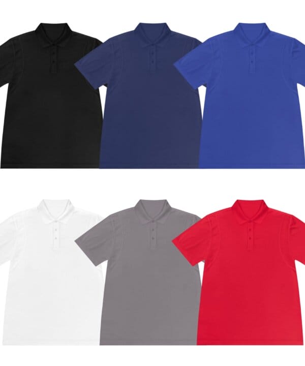 Custom performance polo available colors including black navy and grey