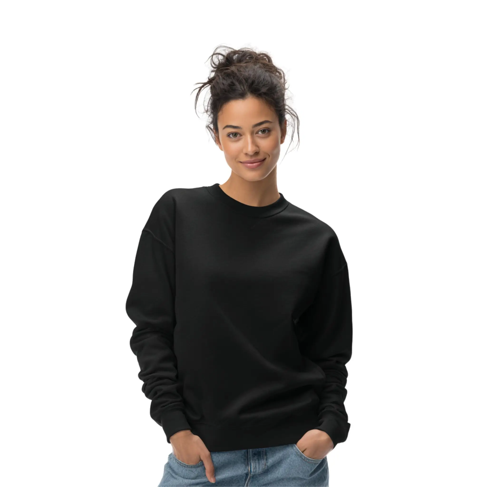 Custom crewneck sweatshirt worn by model for Chicago business apparel