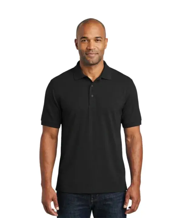 Custom corporate polo worn by model for Chicago business uniforms