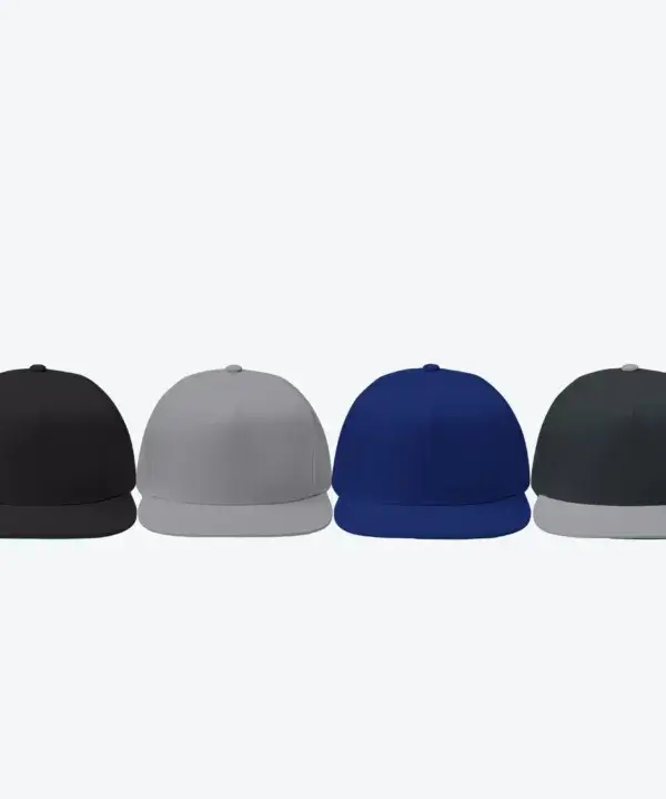 flat bill structured hats available in black grey royal and black grey color options