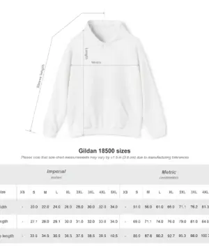 Custom hoodie size chart for S to 3XL sizing