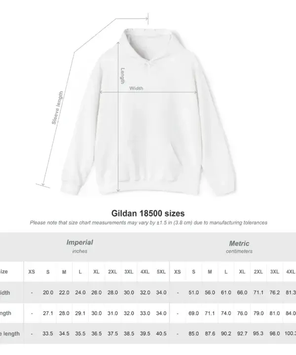 Custom hoodie size chart for S to 3XL sizing