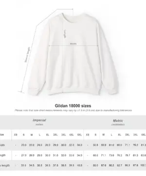 Custom crewneck sweatshirt size chart for S to 3XL sizing
