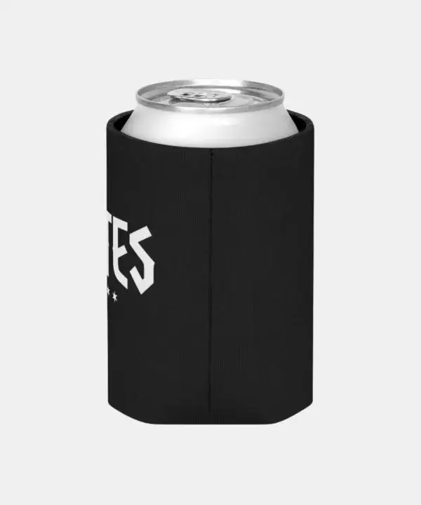 Tutes logo can cooler in black neoprene — four Chicago stars printed in white