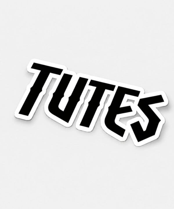 Tutes logo sticker — die-cut white vinyl, three inches square