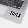Tutes logo sticker — die-cut white vinyl, three inches square
