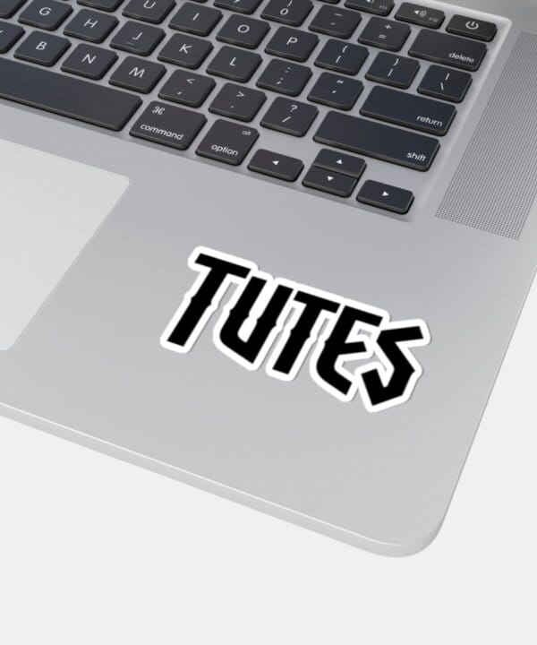 Tutes logo sticker — die-cut white vinyl, three inches square