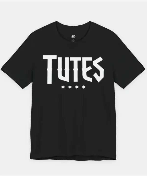 Tutes logo tee in Black — four Chicago stars printed in white on a Bella+Canvas 3001 unisex tee