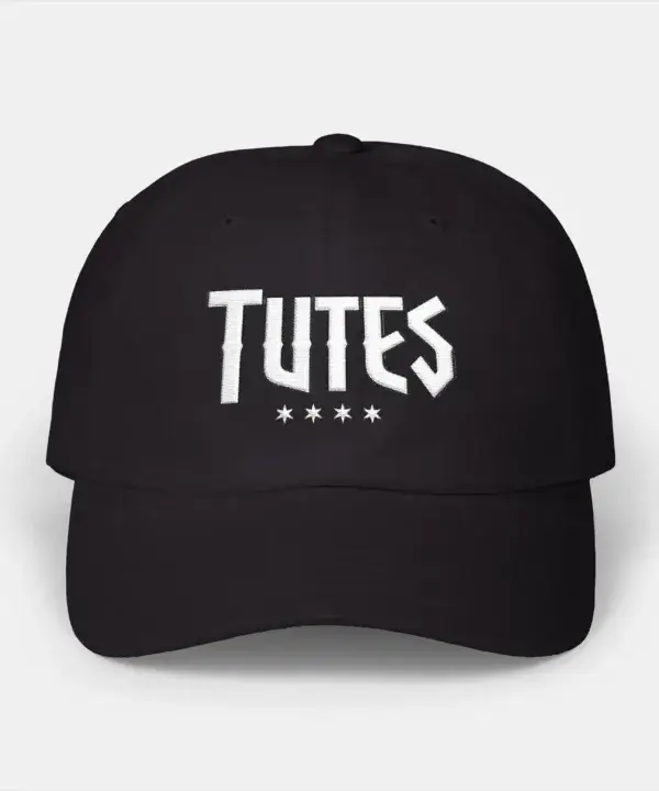 Tutes logo hat in black — four Chicago stars embroidered in white on an unstructured cotton cap