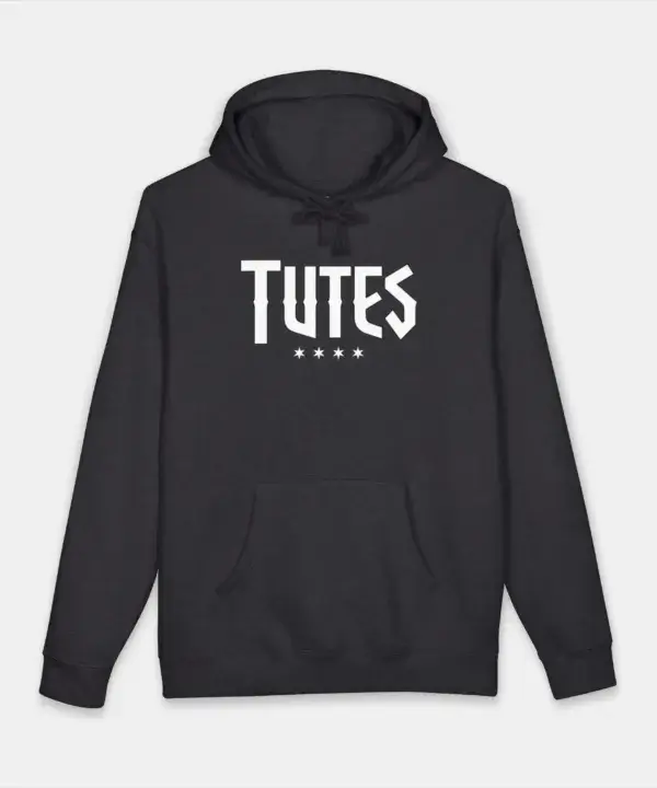 Tutes logo hoodie in Charcoal Heather — four Chicago stars printed in white on heavyweight fleece