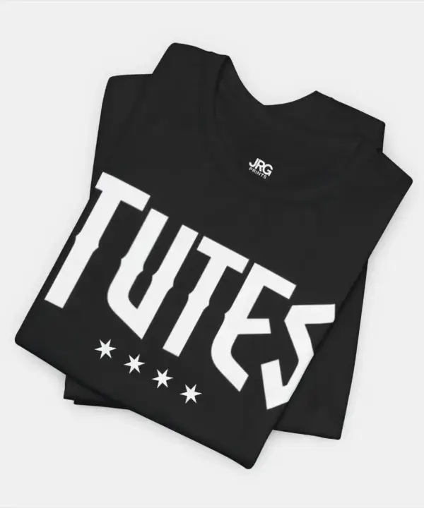 Tutes logo tee — four Chicago stars printed in white on a Bella+Canvas 3001 unisex tee