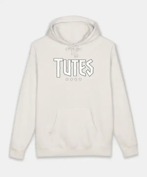 Tutes logo hoodie in Bone — four Chicago stars printed in white on heavyweight fleece
