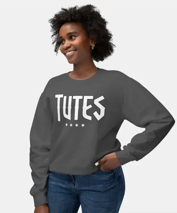 Tutes logo crewneck — four Chicago stars printed in white on garment-dyed cotton