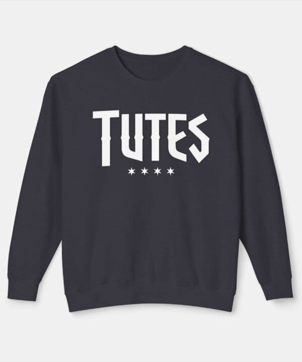 Tutes logo crewneck in Black — four Chicago stars printed in white on garment-dyed cotton