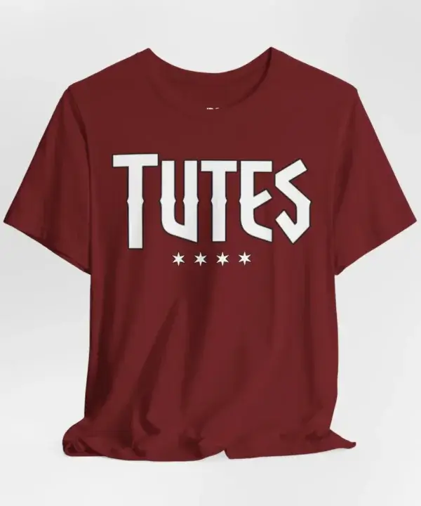 Tutes logo tee — four Chicago stars printed in white on a Bella+Canvas 3001 unisex tee