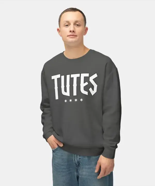 Tutes logo crewneck — four Chicago stars printed in white on garment-dyed cotton