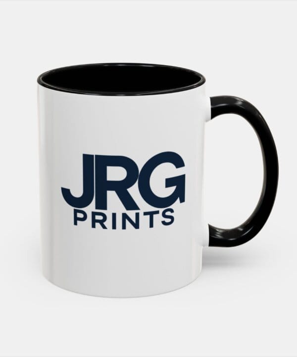 Custom coffee mug with black accent handle for promotional branded merchandise