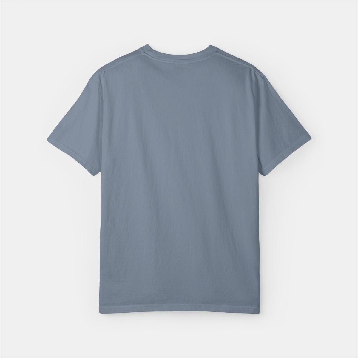 Custom garment-dyed t-shirt back view, available for back printing