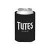 Tutes logo can cooler in black neoprene — four Chicago stars printed in white
