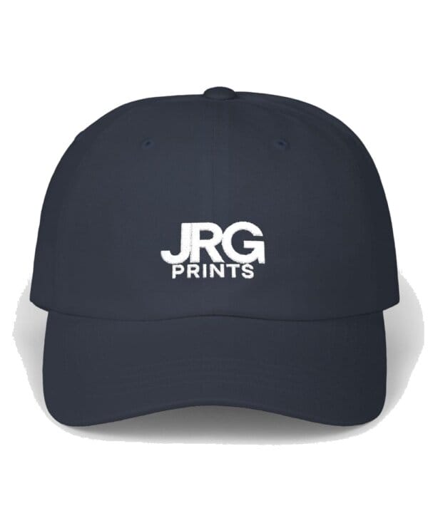 Custom embroidered hat in navy with white logo for team and corporate headwear