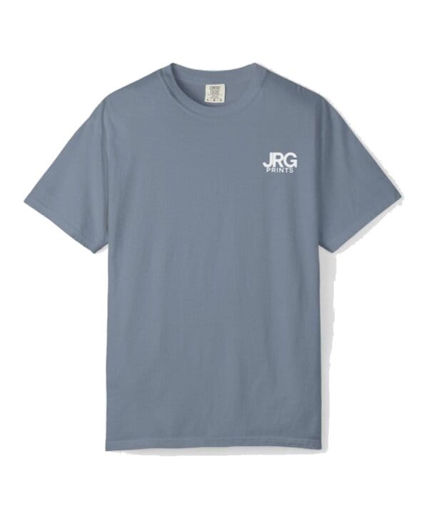 Custom garment-dyed t-shirt in Blue Jean with left-chest logo for team apparel
