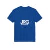 Custom royal blue performance t-shirt with the white JRG Prints logo printed on the chest