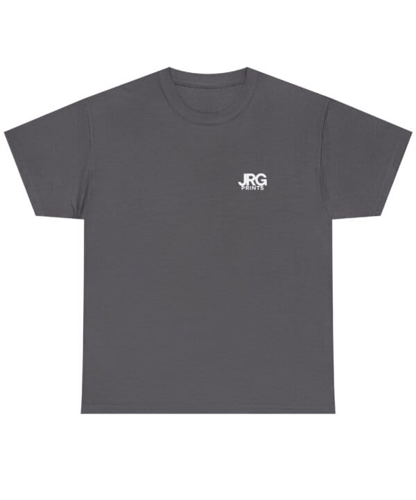 Custom charcoal t-shirt with the JRG Prints logo on the right chest