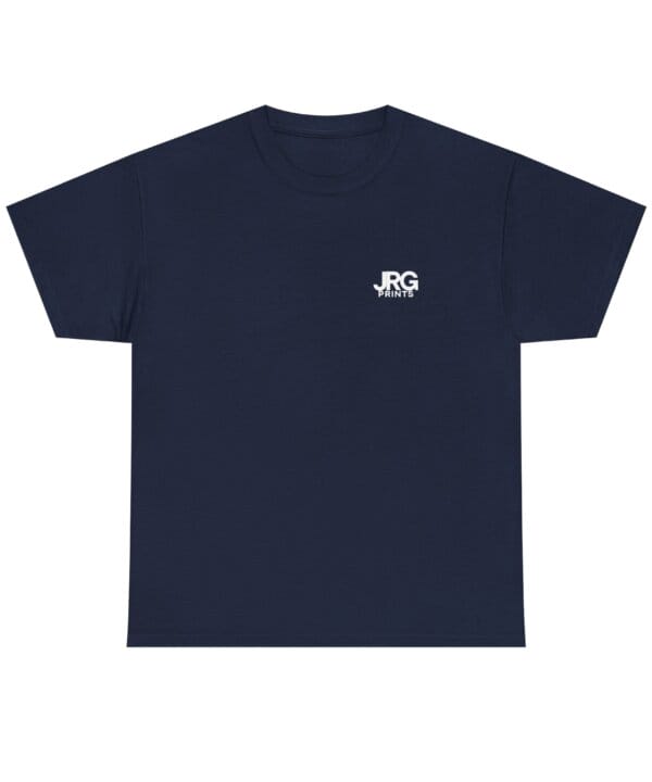 Custom navy t-shirt with the JRG Prints logo on the right chest