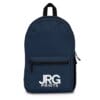 Custom navy backpack with the white JRG Prints logo on the front pocket