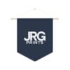 Custom navy pennant printed with the JRG Prints logo in white