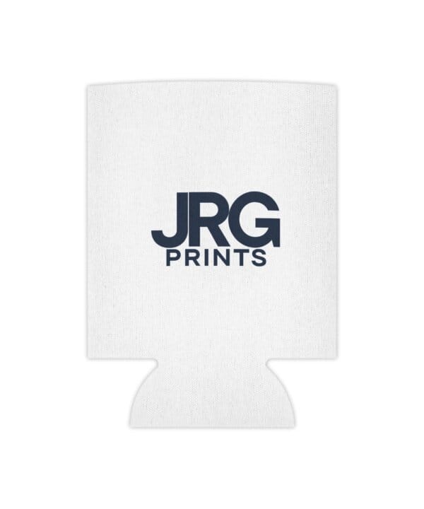 Custom can cooler printed with the JRG Prints logo