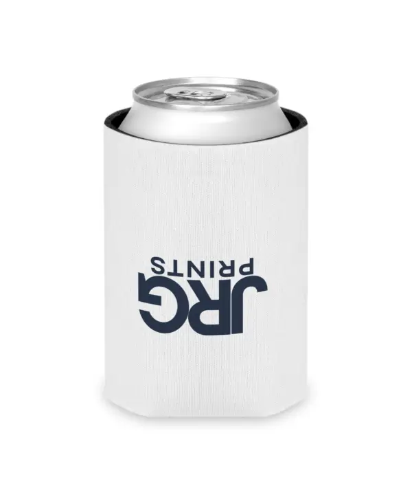 Branded koozie shown in use at an event