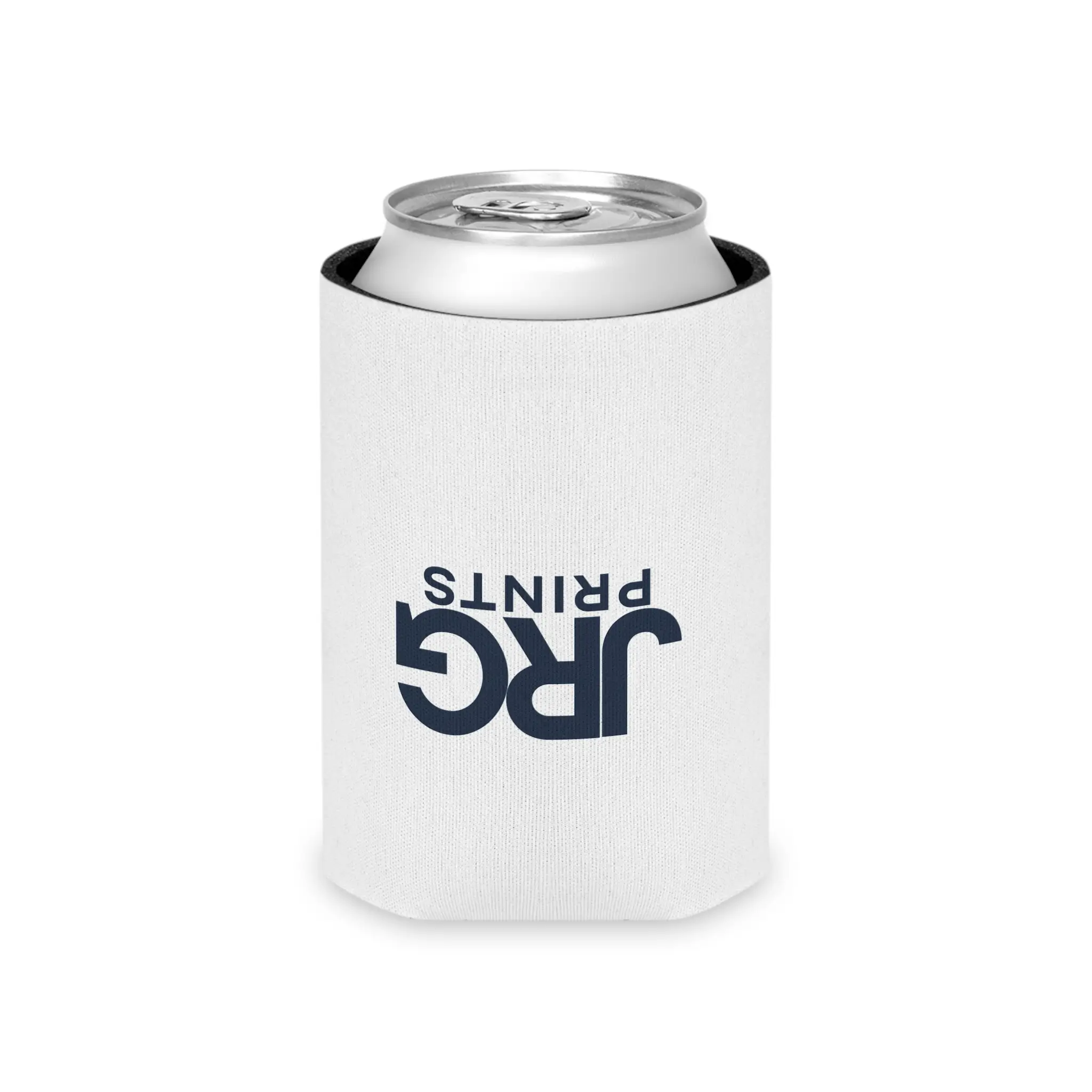 Branded koozie shown in use at an event