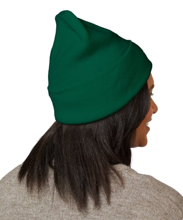 Embroidered company beanie in a dark colourway