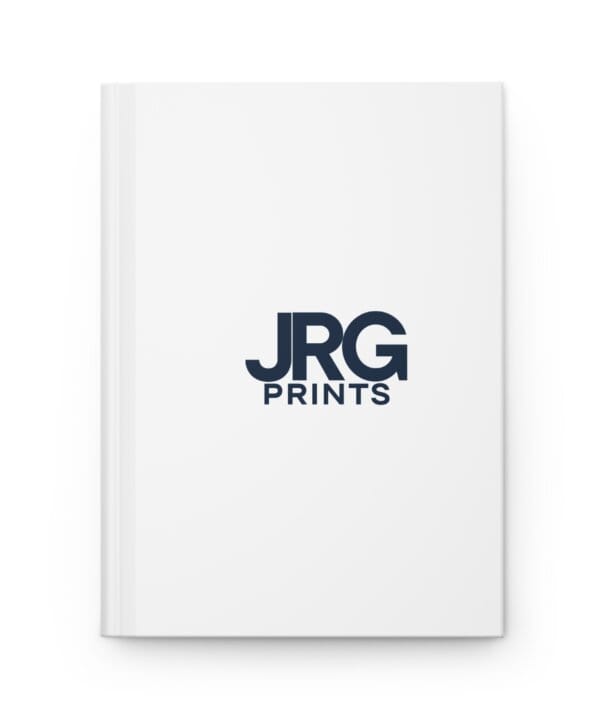 Custom hardcover journal with the JRG Prints logo on the front cover