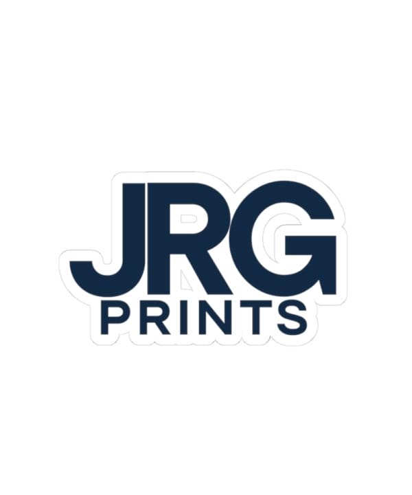 Custom kiss-cut vinyl stickers printed with the JRG Prints logo