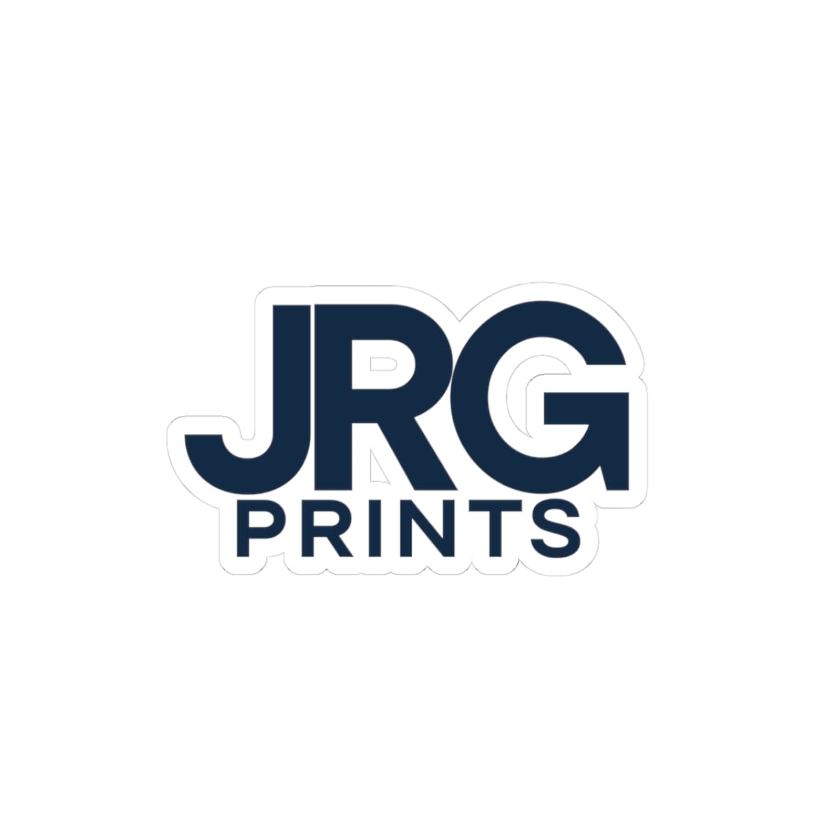 Custom kiss-cut vinyl stickers printed with the JRG Prints logo