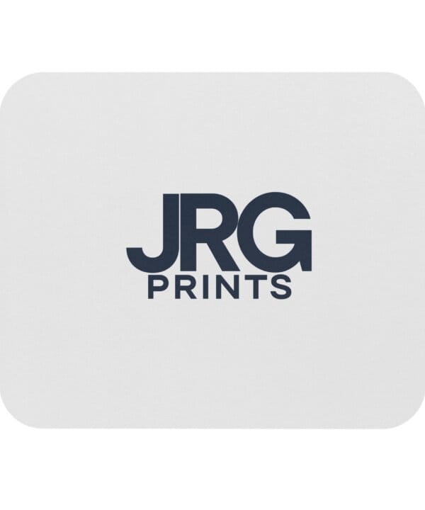 Custom mouse pad printed with the JRG Prints logo