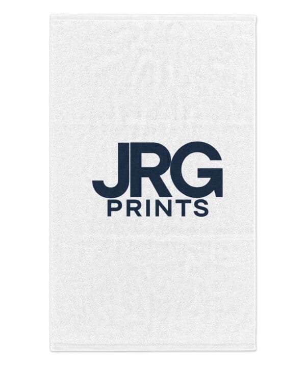 Custom rally towel printed with the JRG Prints logo