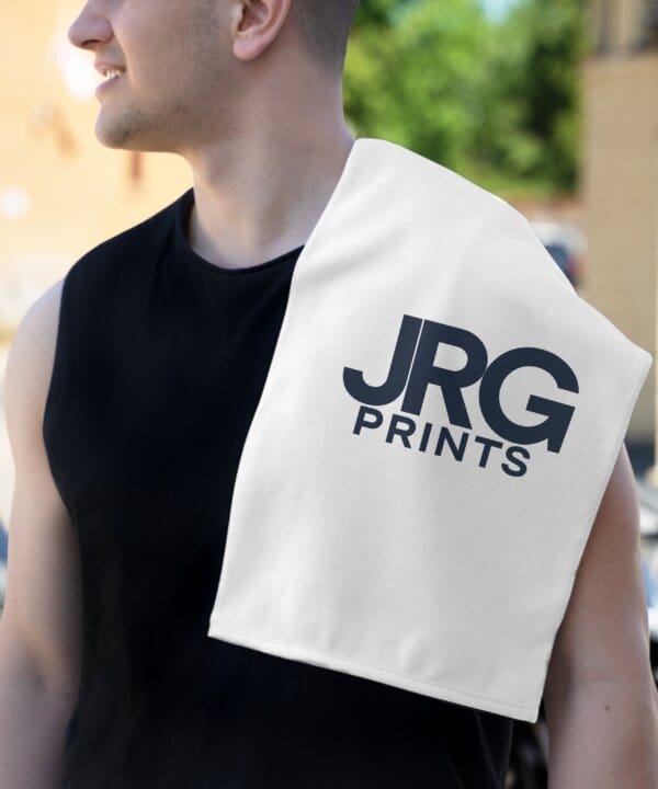 Team rally towel with company branding