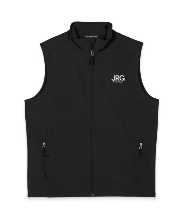 Custom soft shell vest with the JRG Prints logo embroidered on the left chest