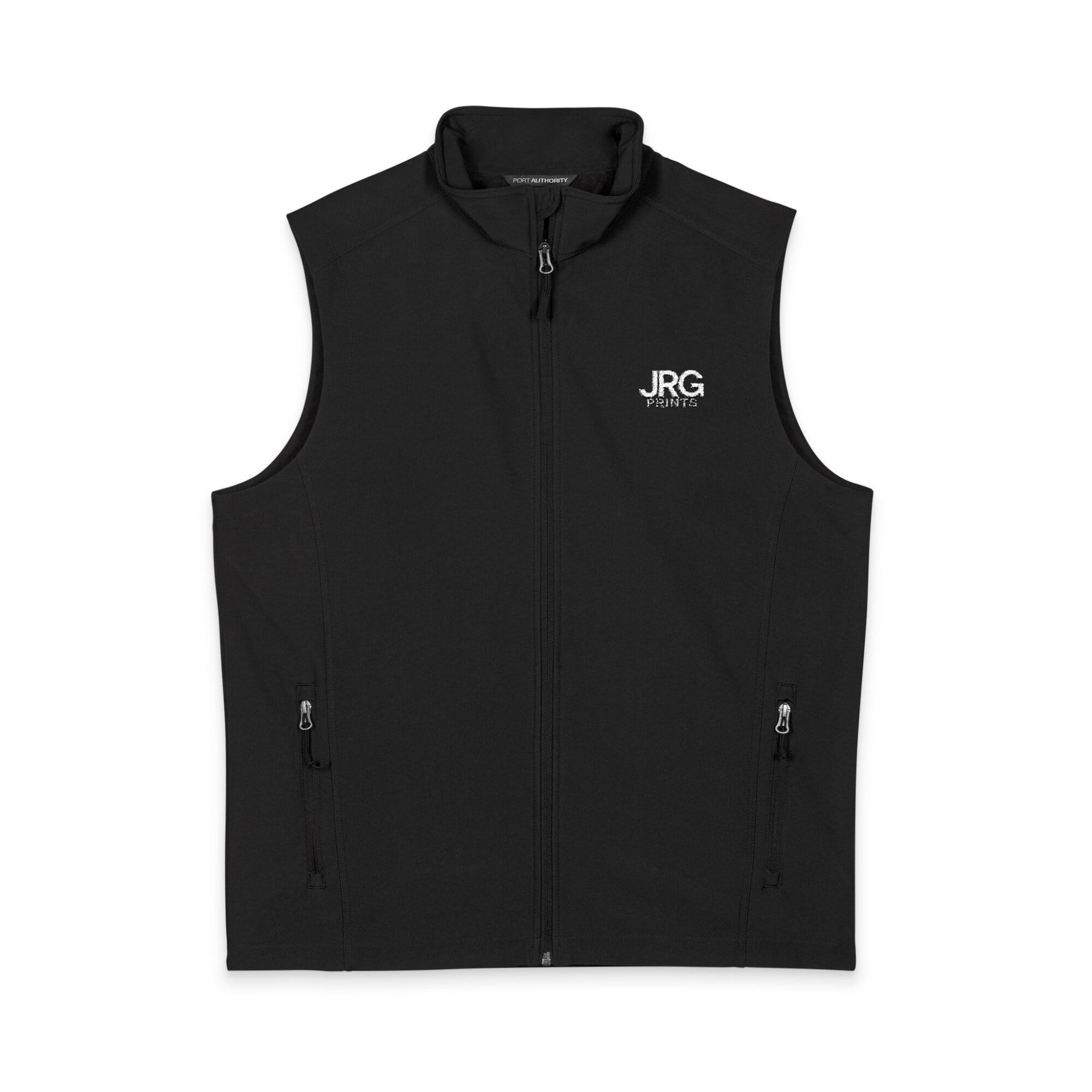 Custom soft shell vest with the JRG Prints logo embroidered on the left chest