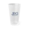 Frosted 16oz pint glass with the JRG Prints logo