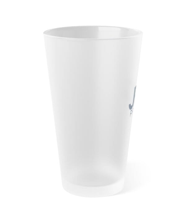 Branded frosted pint glass shown from another angle